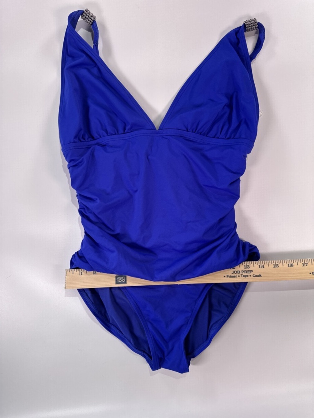 Carmen Marc Valvo One Piece Swimsuit Ruched Tummy Control Blue 12 - Picture 11 of 11